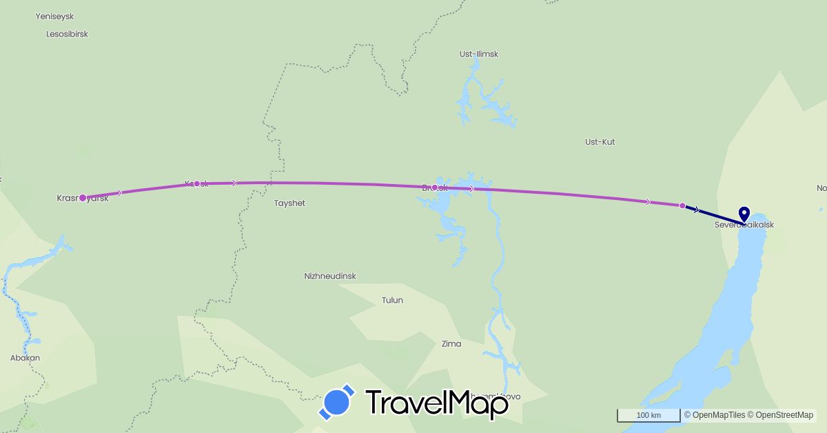 TravelMap itinerary: driving, train in Russia (Europe)
